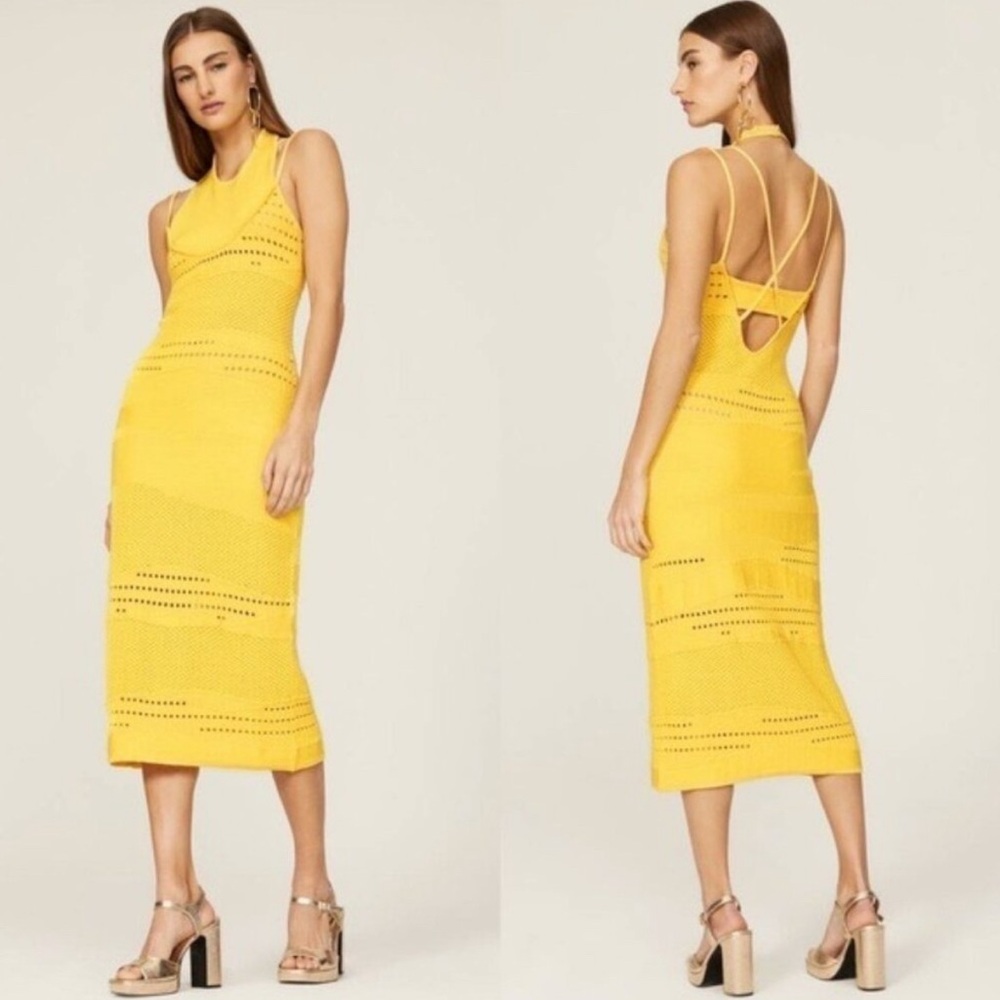 Esteban Cortazar Yellow Backless Crochet Dress